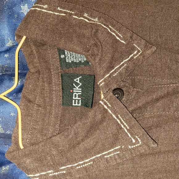 [EUC] ERIKA Vintage Boho Brown & Cream Embroidered 3/4 Sleeve Button-down Jacket - Picture 6 of 12